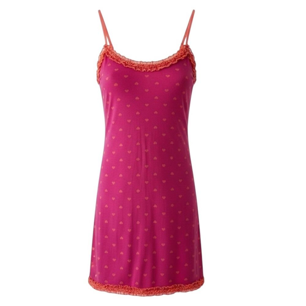 Xhilaration Pink and Orange Heart Print Criss Cross Strap Nightgown Size XS